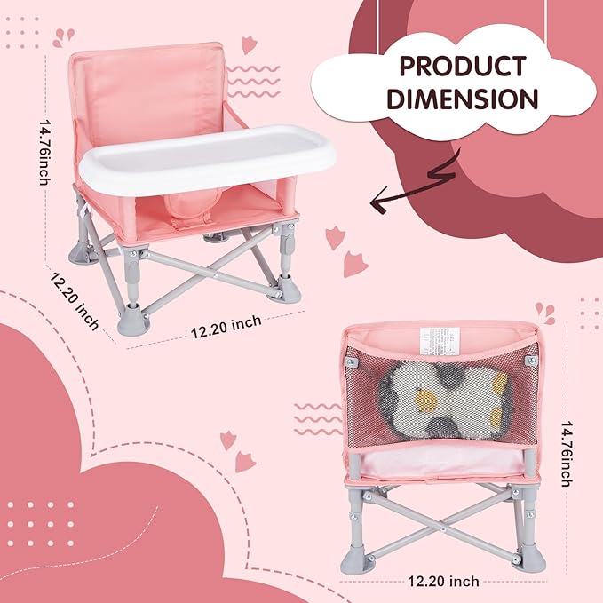 Portable Baby Chair, Folding Booster Seat with Tray for Dining Table Compact Camping Chair for Lawn Beach Travel Babies 6-36 Months