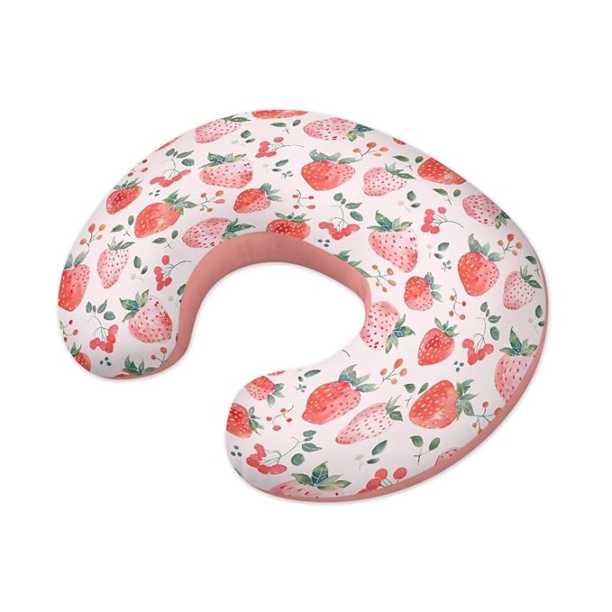 Watercolor Strawberry Print Nursing Pillow Cover, Soft Stretchy Removable Slipcover for Breastfeeding Pillows,Comfortable Nursing Pillow Case for Infant Baby Boys Girls Newborn