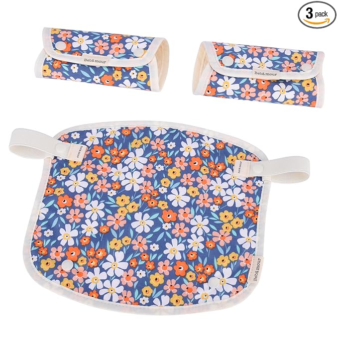 Bebamour Drool and Teething Reversible Cotton Pad For All Carry Positions Baby Carrier White Drool Bib For Boys & Girls(Red Flower)