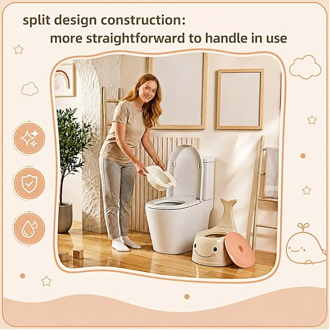 potty training toilet Potty Seat Baby Training Chair Boys Girls Toddler Whale Comfortable children 1-6 years old Baby toilet Animal seat with lid back potty trainer (Apricot color)