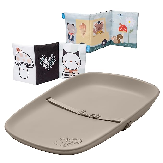 Taf Toys Baby Changing Pad & Crinkle Book - Interactive, Waterproof, Wipeable Changing Table Pad - Diaper Changing Pad for Dresser with Removable Safety Strap, Easy to Clean & Non-Slip Waterproof