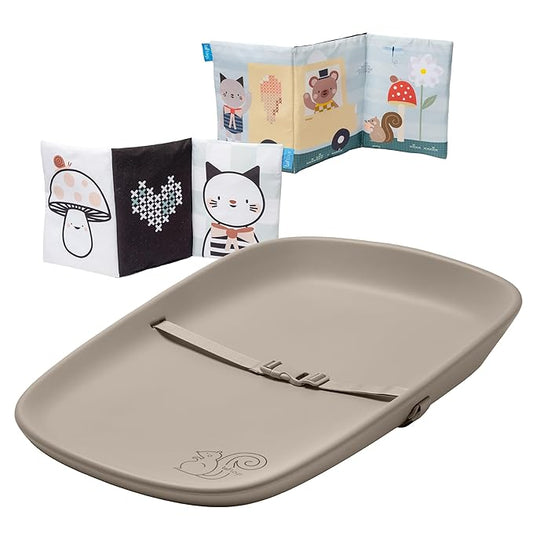 Taf Toys Baby Changing Pad & Crinkle Book - Interactive, Waterproof, Wipeable Changing Table Pad - Diaper Changing Pad for Dresser with Removable Safety Strap, Easy to Clean & Non-Slip Waterproof