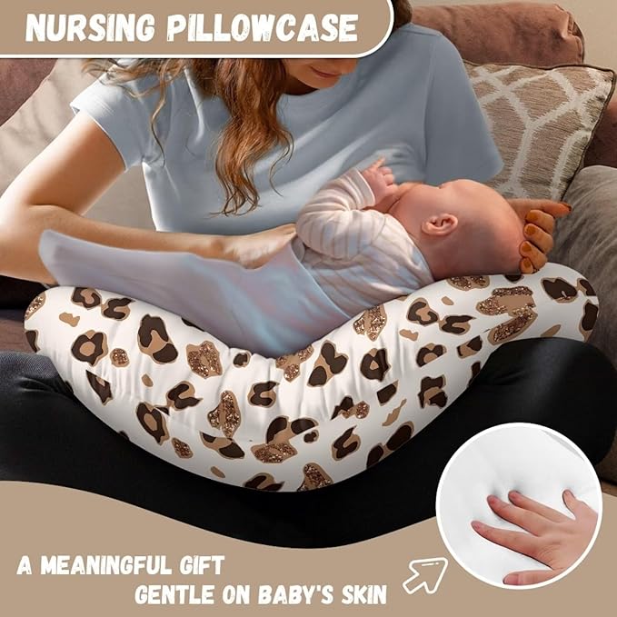 Brown Cow Print Nursing Pillow Cover for Baby Girl Stretchy Breastfeeding Pillow Slipcover with Hidden Zipper Nursing Pillow Covers for Breastfeeding Moms Nursing Protective Case Cheetah