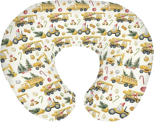 Christmas Trucks Construction Baby Nursing Pillow Covers for Boy Girl Dump Trucks Excavators Trees Nursery Pillowcase for Breastfeeding Pillows Winter Holiday Soft Stretchy Slipcovers for Newborn