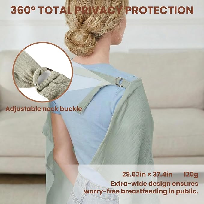 3 Pack Breathable Nursing Cover Up, Breastfeeding Essentials Chest Privacy Cloth Soft Cotton Lightweight Professional Apron Women New Mom Baby Shower Gift (Green Camel Khaki)