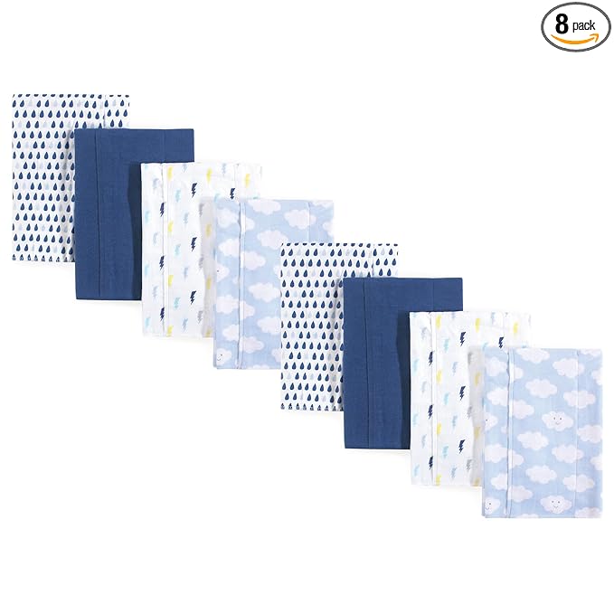 Luvable Friends Cotton Poly Flannel Burp Cloths Multipack, Boy Clouds 8-Pack, One Size