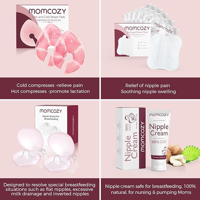 Momcozy Larger Breast Therapy Packs, Hot and Cold Breast Pads with 2 Soft Covers, Breastfeeding Essentials, Postpartum Recovery, 2 Pack, Pink