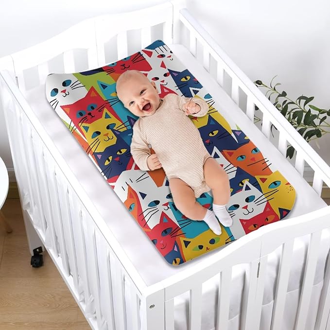 Colorful Cats Baby Changing Pad Cover Stain Resistant Breathable Table Sheets Durable Waterproof Changing Table Cover Infant/Toddler