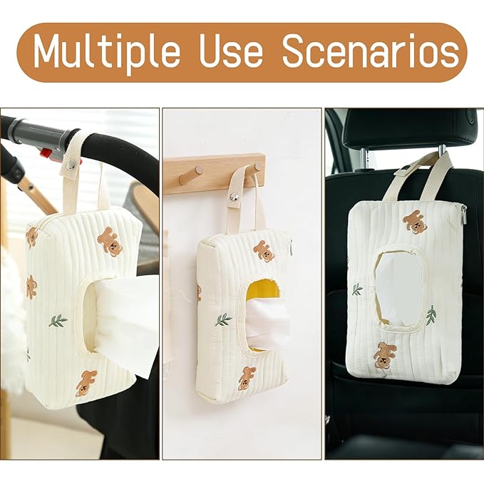 Quilted Baby Wipe Holder Floral Diaper Pouch Portable Quilted Wipes Bag for Car, Stroller