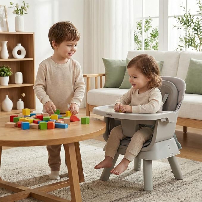 INFANS 8 in 1 Baby High Chair, Convertible Highchair for Babies and Toddlers, Infant Dining Booster Seat, Building Block Table, Kids Stool Table Chair Set with Removable Tray