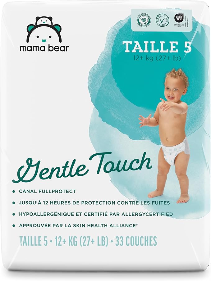 Amazon Brand - Mama Bear Gentle Touch Diapers, Size 5, 33 Count, 12 Hours Protection, Hypoallergenic, Wetness Indicator, Stretchy Waistband
