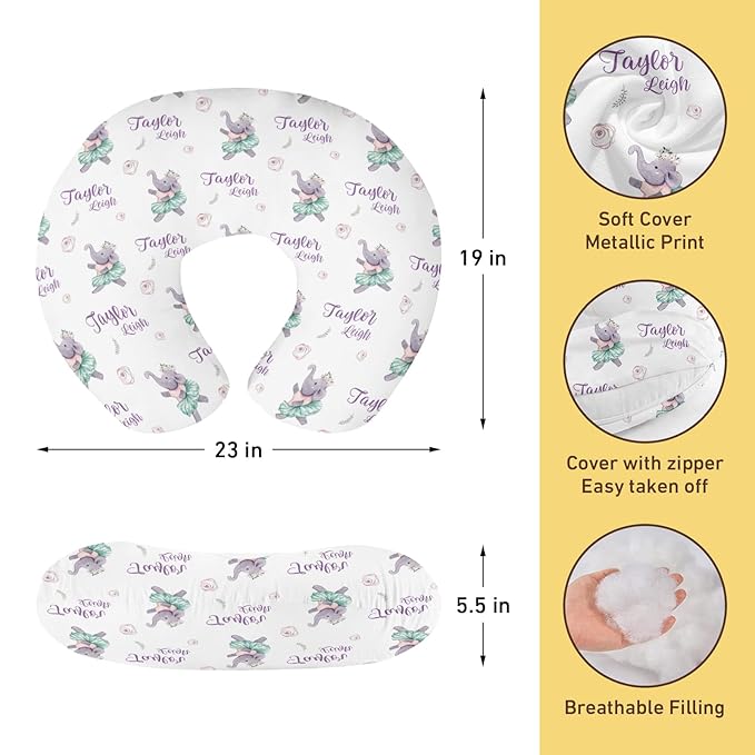 Dyoart Custom Baby Nursing Pillow Cover for Nursing, Purple Elephant Removable Nursing Covers for Breastfeeding Pillows, Ultra Soft Comfortable Slipcover for Newborn Baby Boys and Girls