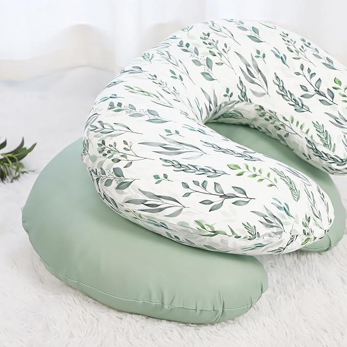 DILIMI 2 Pack Nursing Pillow Cover, Stretchy Removable Case for Breastfeeding Pillows, Ultra Soft Comfortable Slipcover for Baby Girl and Boy, Green Leaf