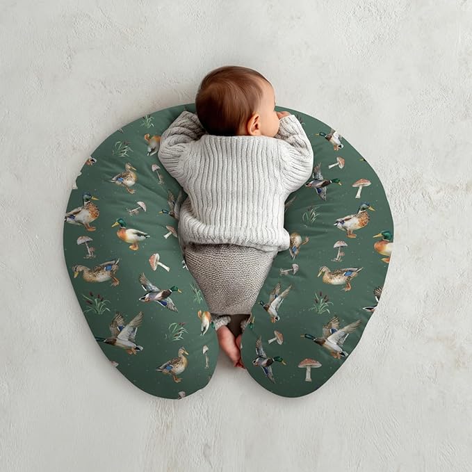 Watercolor Mallard Duck Reeds Mushroom Nursing Pillow Covers Boy Hunting Ducks Stretchy Nursing Covers for Breastfeeding Hunting Season Soft Comfortable Pillows Slipcover for Boys Girls