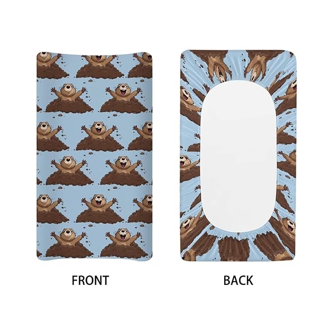 Marmot Cute Changing Pad Cover for Baby Girls Boys Change Table Covers Diaper Changing Mat Sheets Cover Soft Breathable Blue