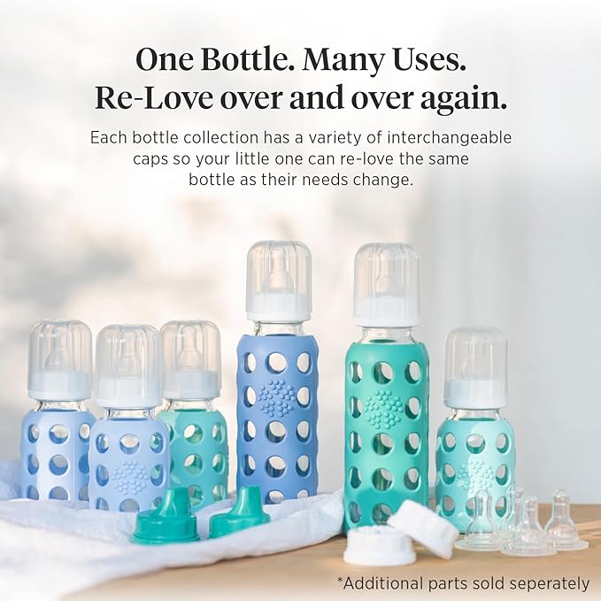 Lifefactory Glass Baby Bottle with Stage 1 Nipple and Protective Silicone Sleeve Blanket 4 Oz