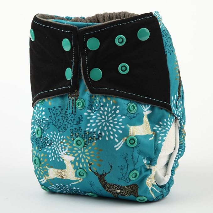 3 AIll in One Cloth Diapers Nappies for Night AIO Sewn in Insert Reusable Washable (Deer Pack)