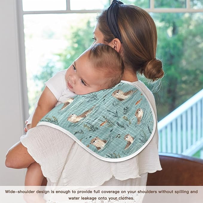 Otter Muslin Burp Cloths for Baby Boys and Girls - 2-Pack Ultra Absorbent Muslin Washcloths, Newborn Towel, Milk Spit Up Rags, Burp Cloth Bibs for Unisex, 22 x 11 Inch