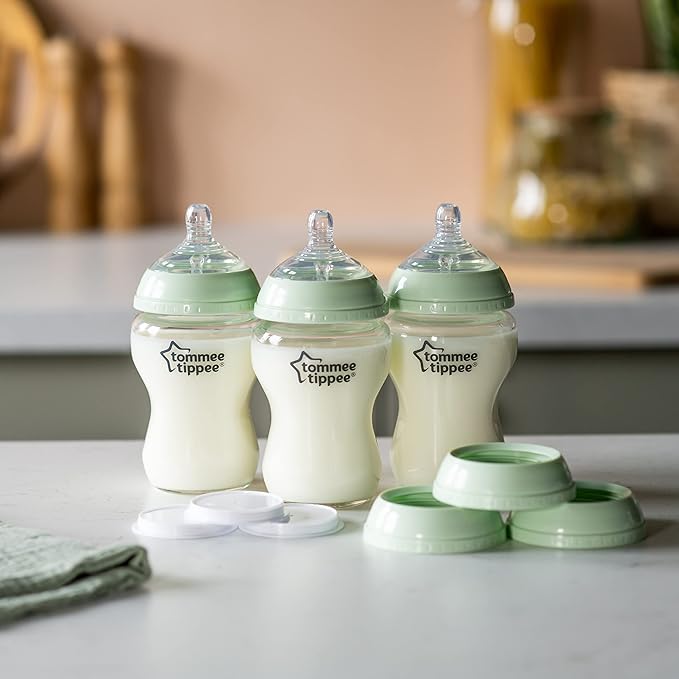 Tommee Tippee Closer to Nature 3 in 1 Convertible Glass Baby Bottles, Anti-Colic Valve – 9-Ounce, 3 Count