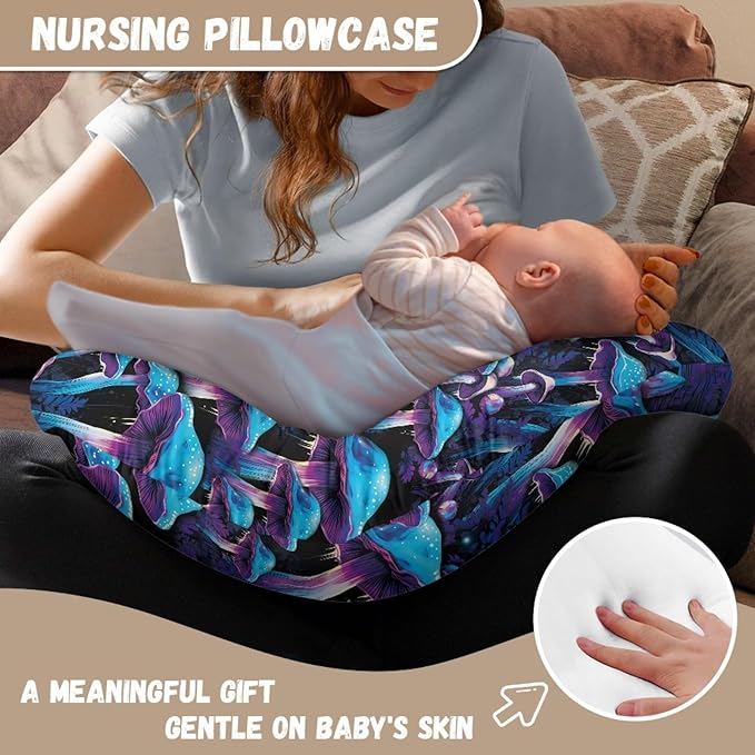 Forchrinse Blue Mushroom Nursing Pillow Cover for Baby Boys Girls,Stretch Nursing Pillows Slipcover Soft Breastfeeding Nursing Pillow Slipcovers