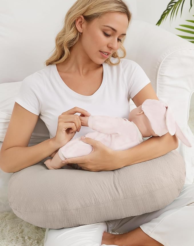 Nursing Pillow Covers 2 Pack, Muslin Nursing Cover for Breastfeeding Pillows, Comfortable for Baby Girls and Boys (Leaf C & Sage)