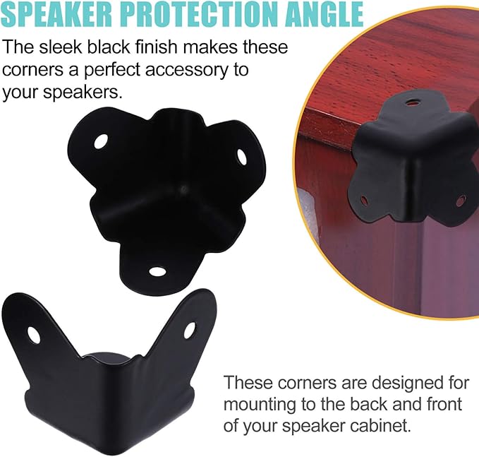 16PCS Angle Corner Furniture Protector Black Iron Speaker Corners Protector for Cabinet Guitar Amplifier Stage Speaker Rounded Metal Guards for Enhanced Protection & Style