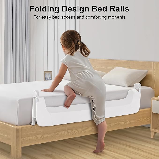 Bed Rail for Toddlers,Swing Down Kids Bed Rails Guard for Twin,Full,Queen,Bunk Size Bed,Extra Tall Child Bed Rail Guard with Reinforced Anchor Safety System,32" L x 29.5" H,White