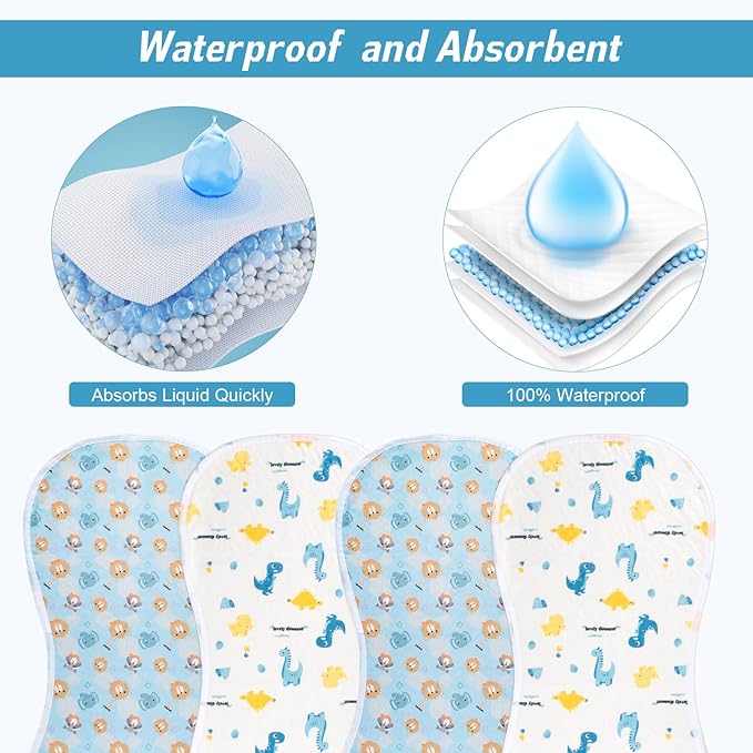 4 Packs Peanut Changing Pad Cover, 4-Layer Thickened Changing Pad Liner Waterproof Absorbent Non-Slip Reusable, Fits in Peanut Shaped Changing Pads
