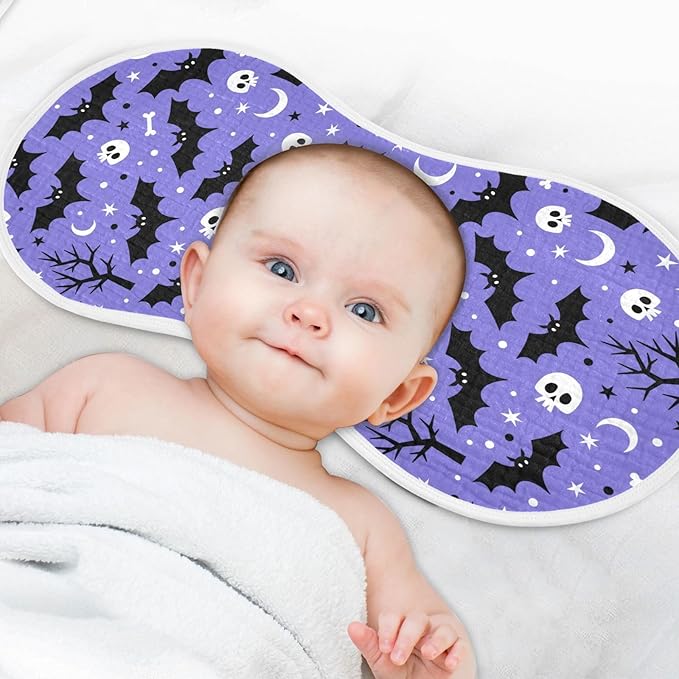 Halloween Bats Muslin Burp Cloths for Baby Boys and Girls - 1-Pack Ultra Absorbent Muslin Washcloths, Newborn Towel, Milk Spit Up Rags, Burp Cloth Bib for Unisex, 22 x 11 Inch