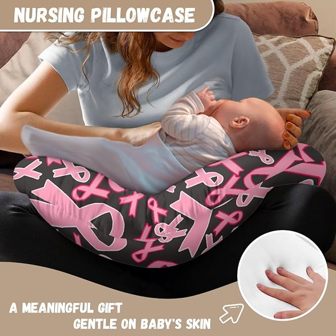 Pink Ribbon Nursing Pillowcase Nursing Pillow Cover, Breast Cancer Awareness Soft Breathable for Moms Baby Nursing Pillow Cover Nursing Pillowcase