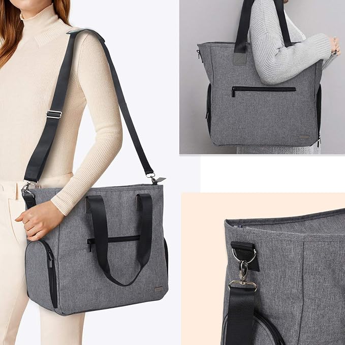 Teamoy Breast Pump Tote Bag,Compatible with Spectra S1/S2, Medela, Cooler Bag, Dark Gray | 14" Laptop Sleeve, Built-in Pockets, Breastfeeding Moms, Work Tote Bag, Pumping Bag