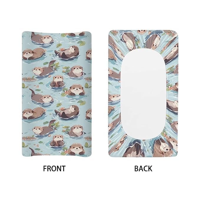 Cartoon Otters Baby Diaper Changing Table Sheets Jersey Knit Breathable Changing Table Pad Cover for Infants Toddles 16 * 32 Inches