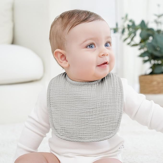 Bearmoss Baby Bibs for Drooling and teething 100% Cotton Muslin Bibs for Baby Boy & Girl,Adjustable, Ultra Absorbent,8 Pack