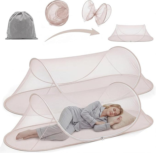 2 Pcs Large Pop up Mosquito Tent Portable Foldable Mosquito Bug Net for Bed Camping Travel Patio Outdoor 78 * 31 * 22 Inch Bug Netting Mesh Tent Canopy for Adults Bedroom, Brown