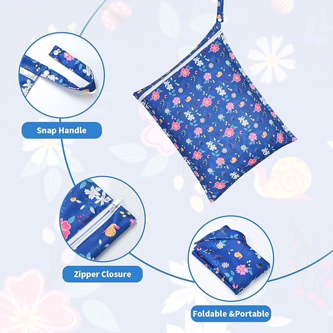 OTraki 2Pcs Waterproof Wet Dry Bags 16x20 inch Wet Bag for Beach, Gym, Yoga, Daycare With Zippered & Handle Wet Clothes Storage Bag Drying do not exceed 176℉(Flower Guitar Pattern)