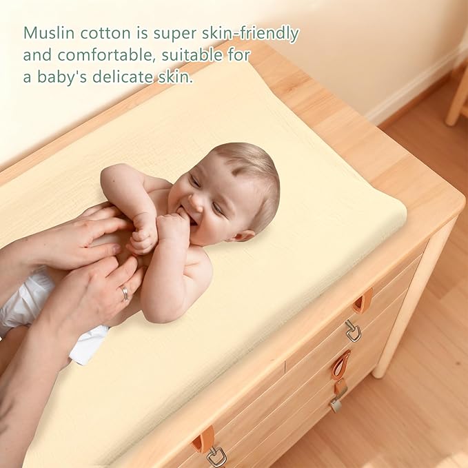 Hooyax Baby Changing Pad Cover 2-Pack, Muslin Soft Breathable Changing Table Pad Covers for Nursery, Easy Care Changing Pad Sheets for Girls and Boys(Green, Wheat)