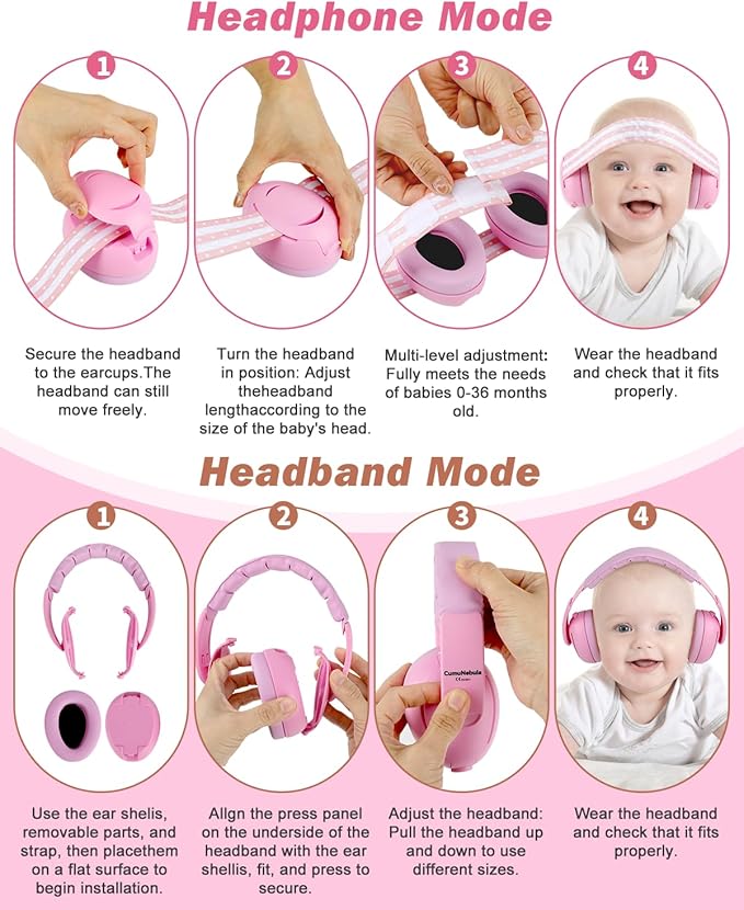 [2-in-1] Baby Ear Muffs Noise Protection - [Two Modes] Baby Headphones for Noise Cancelling Headphones- Infant Headphones Noise Cancelling - Ear Protection for 3 Months to 4 Years
