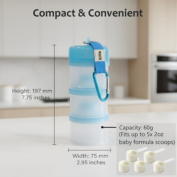 Formula Container to Go – Baby Essentials, Stackable Formula Dispenser for Night Feedings, Snacks and More – 2 Pack, by KiKo (Blue)