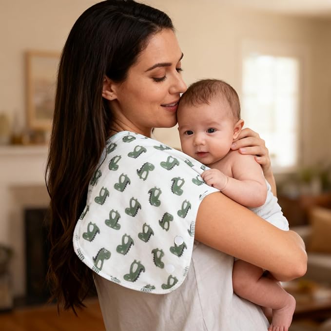 2-in-1 Burp Cloths and Baby B.ibs - 6 Pack Large Super Absorbent Soft Cotton Burping Cloths for Spit Up, 3 Layers Thick Baby Burp Rags for Girls & Boys