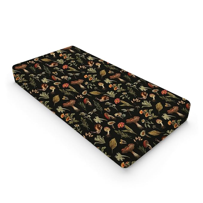 Vintage Mushroom Forest Baby Changing Pad Covers Retro Mushrooms Snail Flowers Leaves Nursery Diaper Changing Table Sheets for Boy Girl Soft Breathable Stretch Fitted Change Table Mats 32''x16''