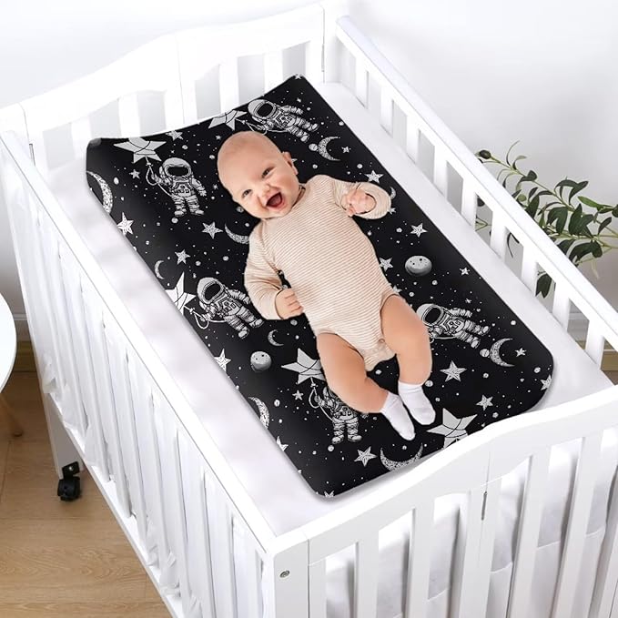 Astronaut Changing Table Cover for Boys Girls Breathable Table Sheets Baby Changing Pad Cover Soft Diaper Changing Cover Fit 32"x16" Contoured Pad