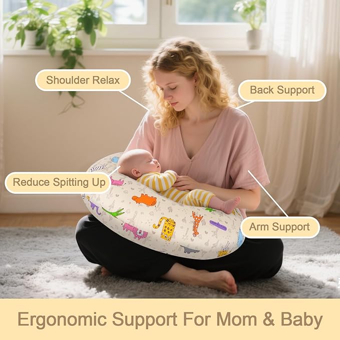 x-vesolje Baby Nursing Pillow for Breastfeeding, Adjustable Breastfeeding Pillow for Bottle Feeding, Nursing Support Pillow for Mom and Baby Healthier Nursing, Removable Cover- Zoo Yellow