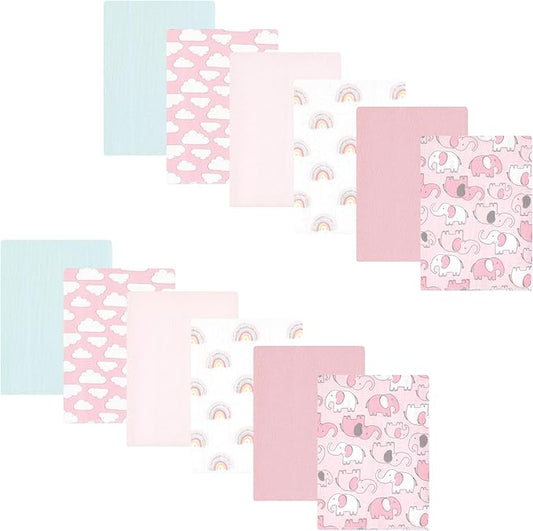 Hudson Baby Unisex Baby Cotton Flannel Burp Cloths Bundle, Girl New Elephant, One Size