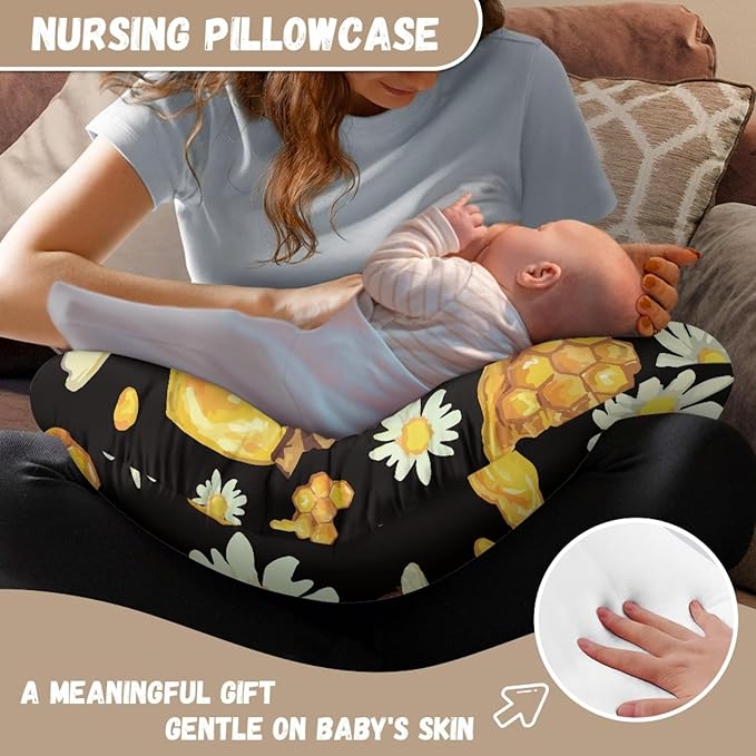 Forchrinse Bee Daisy Nursing Pillow Cover Stretch Baby Removable Nursing Covers for Breastfeeding Pillow,Cute Infant Feeding Pillow Cover for Bottle and Breast Feeding