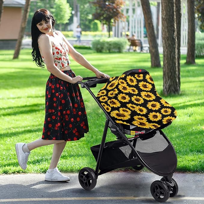 Nursing Cover, Breastfeeding Soft Carseat Canopy Sunflower Multi Use for Baby Car Seat Covers Canopy Shopping Cart Cover Scarf Light Blanket Stroller Cover