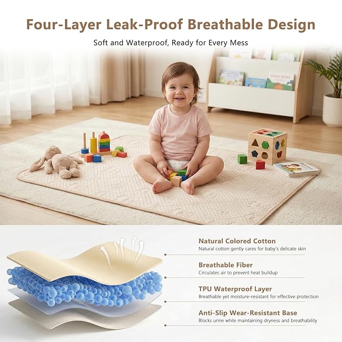 Cotton Baby Diaper Changing Mat - Waterproof & Portable Diaper Changing Pad for Baby Travel or Home, Foldable Mat Fits Perfectly in Diaper Bag, 27 x 20 inches