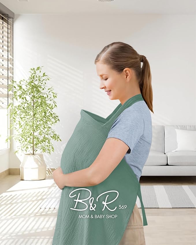 Nursing Cover for Baby Breastfeeding & Pumping -Breathable Privacy Nursing Covers with Arch Neckline for Mom -Soft Cotton Multi-use Nursing Apron -Carseat Canopy(Light Green)