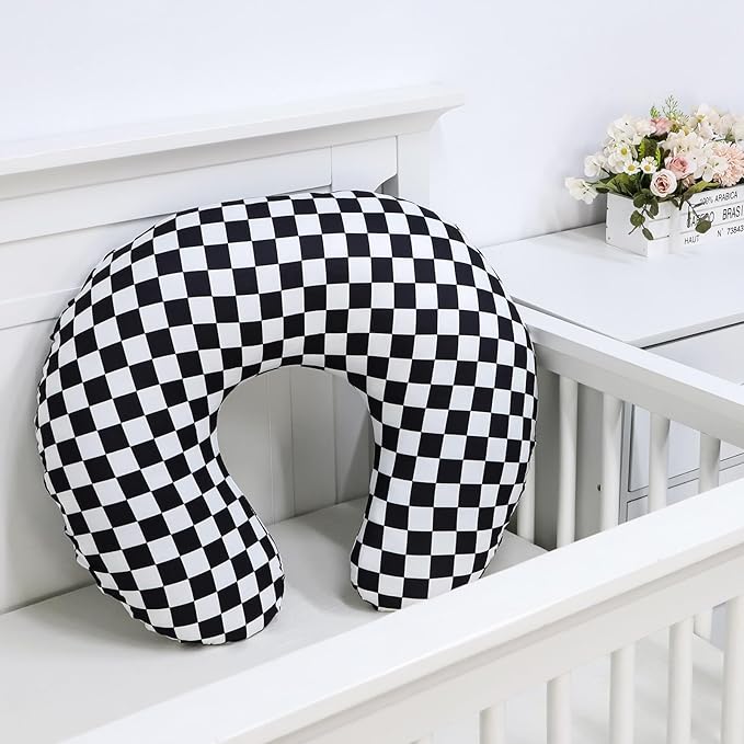 DILIMI Nursing Pillow Cover, Stretchy Removable Case for Breastfeeding Pillows, Ultra Soft Comfortable Slipcover for Baby Girl and Boy, Black Checkerboard
