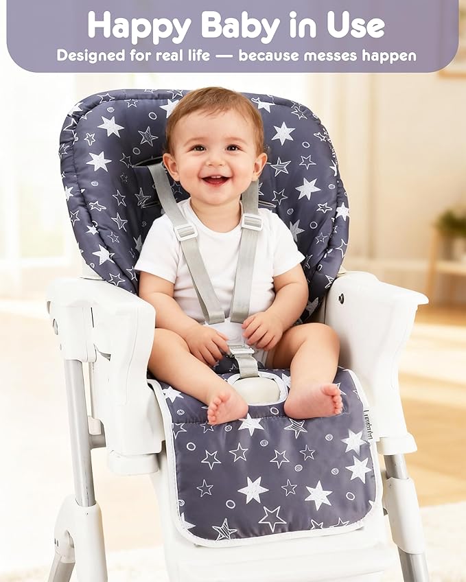 Baby High Chair Cover Replacement, Reversible & Waterproof High Chair Cushion Pad Home & Restaurant use, Includes 5-Point Harness Strap, Chair Not Included - Grey