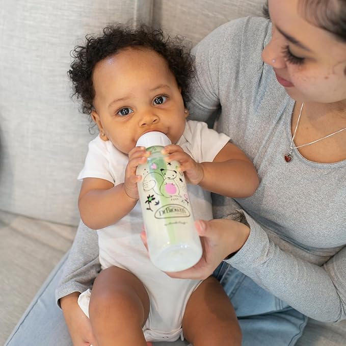 Dr. Brown's Natural Flow Anti-Colic Options+ Narrow Baby Bottle, Squirrel & Goat, 8 oz/250 mL, with Level 1 Slow Flow Nipple, BPA free, 0m+, 2-Pack and Preemie Flow 6-Pack Nipples